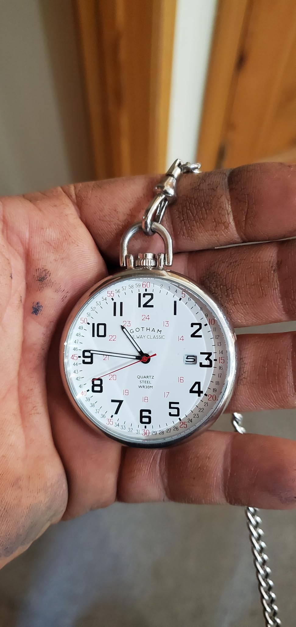 Gotham Men's Stainless Steel Analog Quartz Date Railroad Style Pocket Watch # GWC14107S customer photo 1