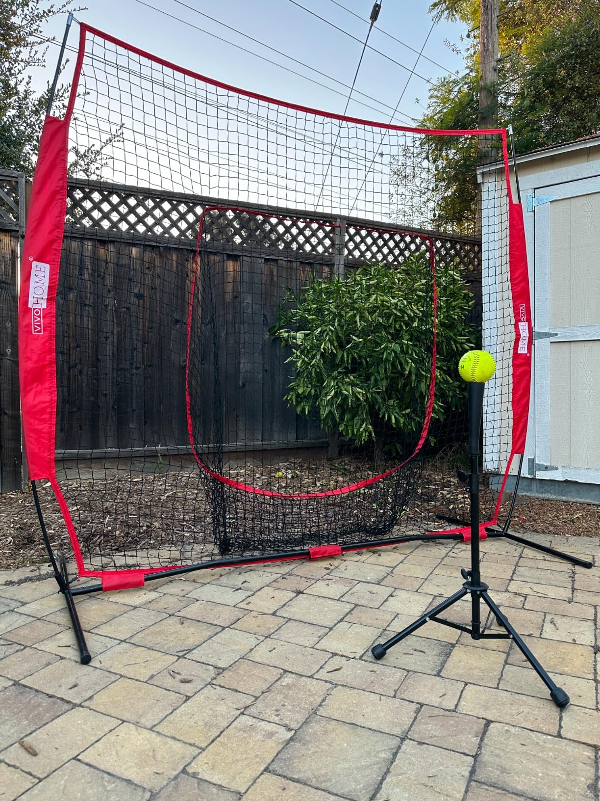 VIVOHOME Baseball Softball Batting Net - 7x7 Ft Baseball Backstop, Softball Practice Net for Hitting, Pitching, Throwing with Batting Tee and Carry Bag customer photo 1