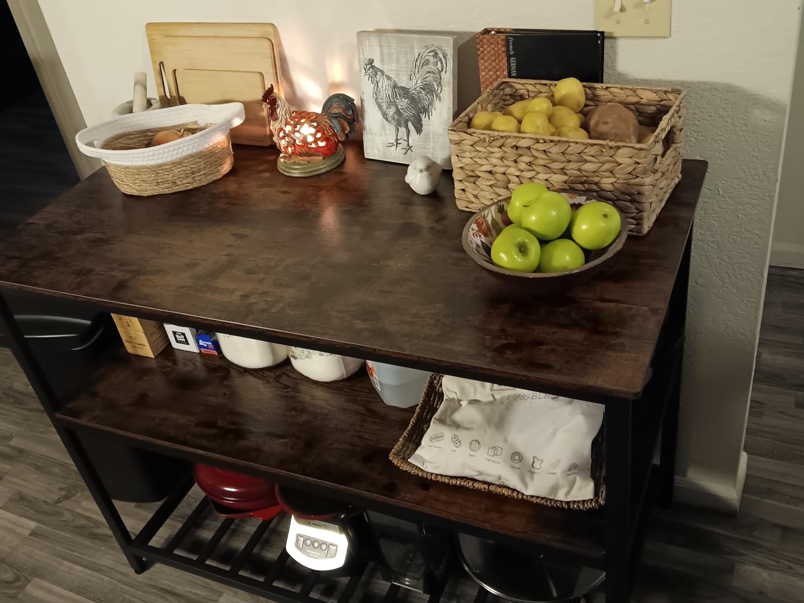 VASAGLE Kitchen Island with 3 Shelves, 47.2 Inches Width Kitchen Shelf with Large Worktop, Stable Steel Structure, Industrial, Easy to Assemble, Rustic Brown and Black UKKI01BX customer photo 1
