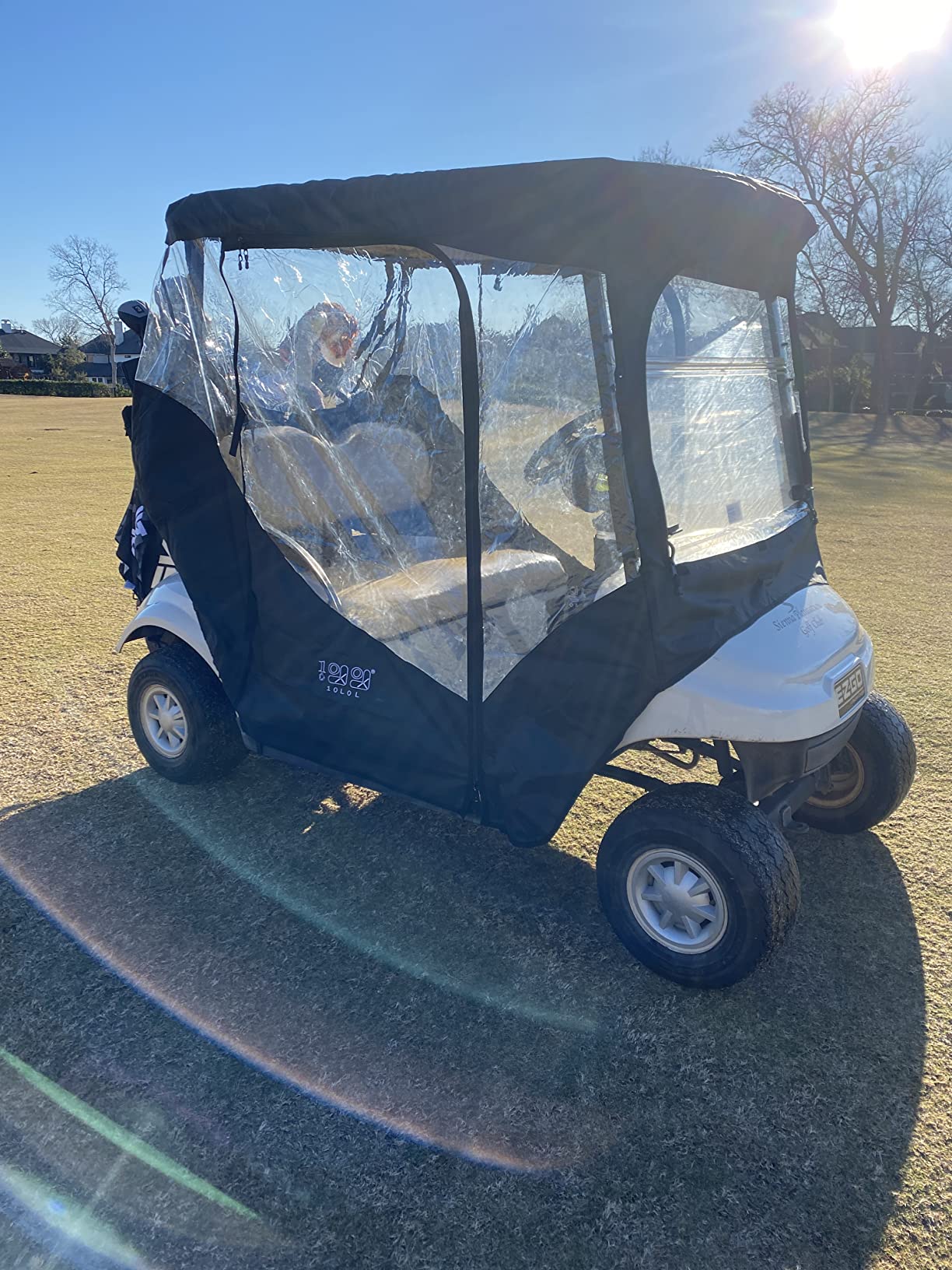 10L0L Golf Cart Enclosure Fit for 2 Passengers EZGO TXT RXV,600D Waterproof Snowproof Golf Buggy Keep Warm Cover, 2 Door Zippers 4-Side Clear Window and 4 Windproof Hooks Golf Cart Rain Cover, Black customer photo 2