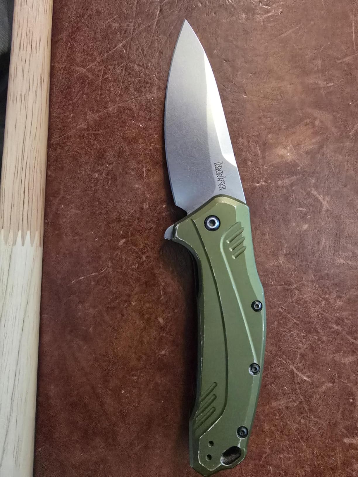 Kershaw Link Drop Point Knife Olive Aluminum (3.25in Stonewash 20CV) 1776OLSW customer photo 1