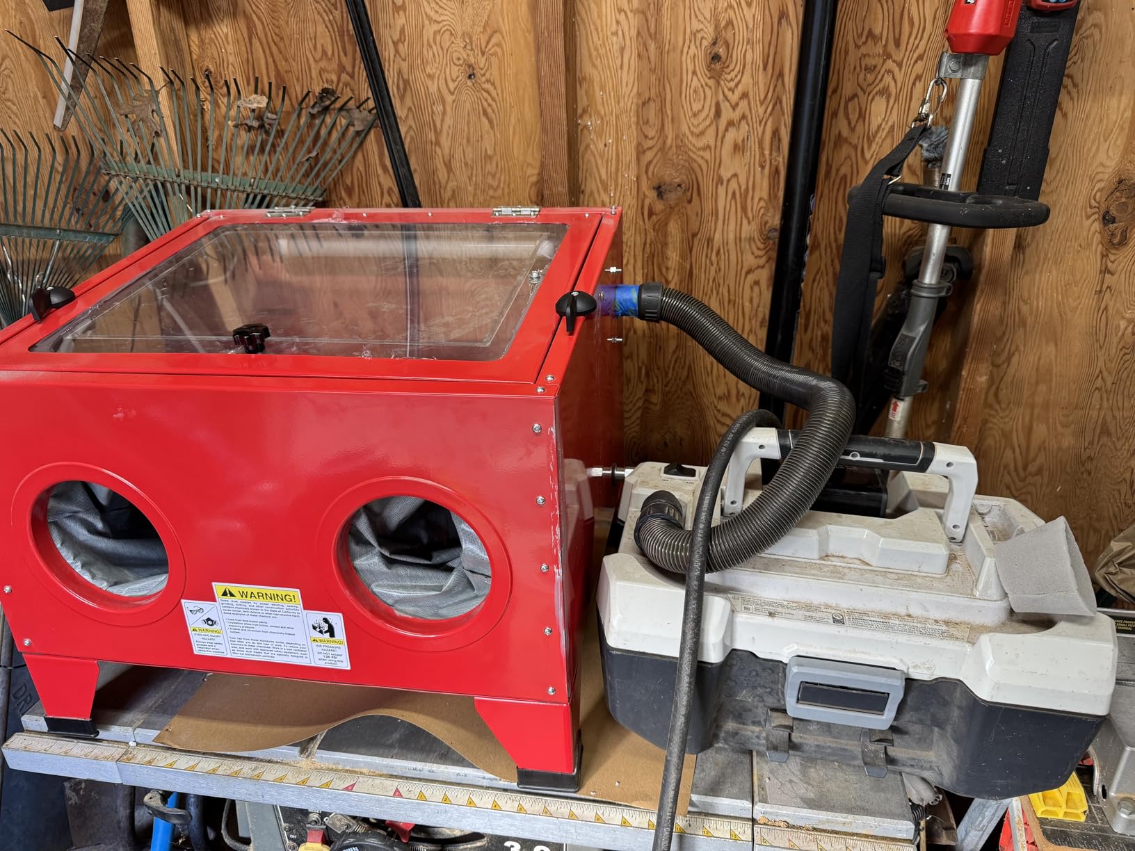 25 Gallon Sandblasting Cabinet, 40-80 PSI Power Air Sandblasting with Blasting Gun & 4 Nozzle for Stain, Removal, Paint,Heavy Duty Steel Bench Top Sand Blaster customer photo 1