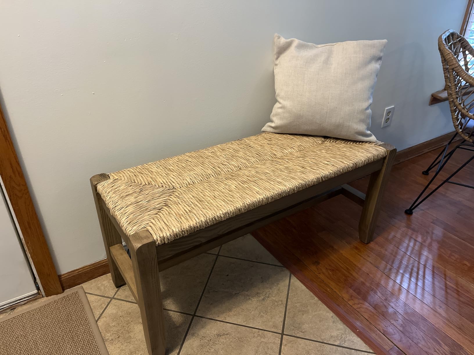 Alaterre Furniture Newport 40 Inch Solid Wood Entryway Bench - Modern Farmhouse Indoor Decorative Bench with Natural Seagrass Rush Seat - Furniture for Entryway, Dining Room, or Kitchen (Natural) customer photo 1