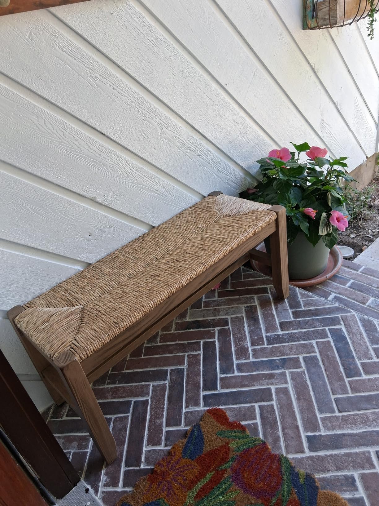 Alaterre Furniture Newport 40 Inch Solid Wood Entryway Bench - Modern Farmhouse Indoor Decorative Bench with Natural Seagrass Rush Seat - Furniture for Entryway, Dining Room, or Kitchen (Natural) customer photo 2