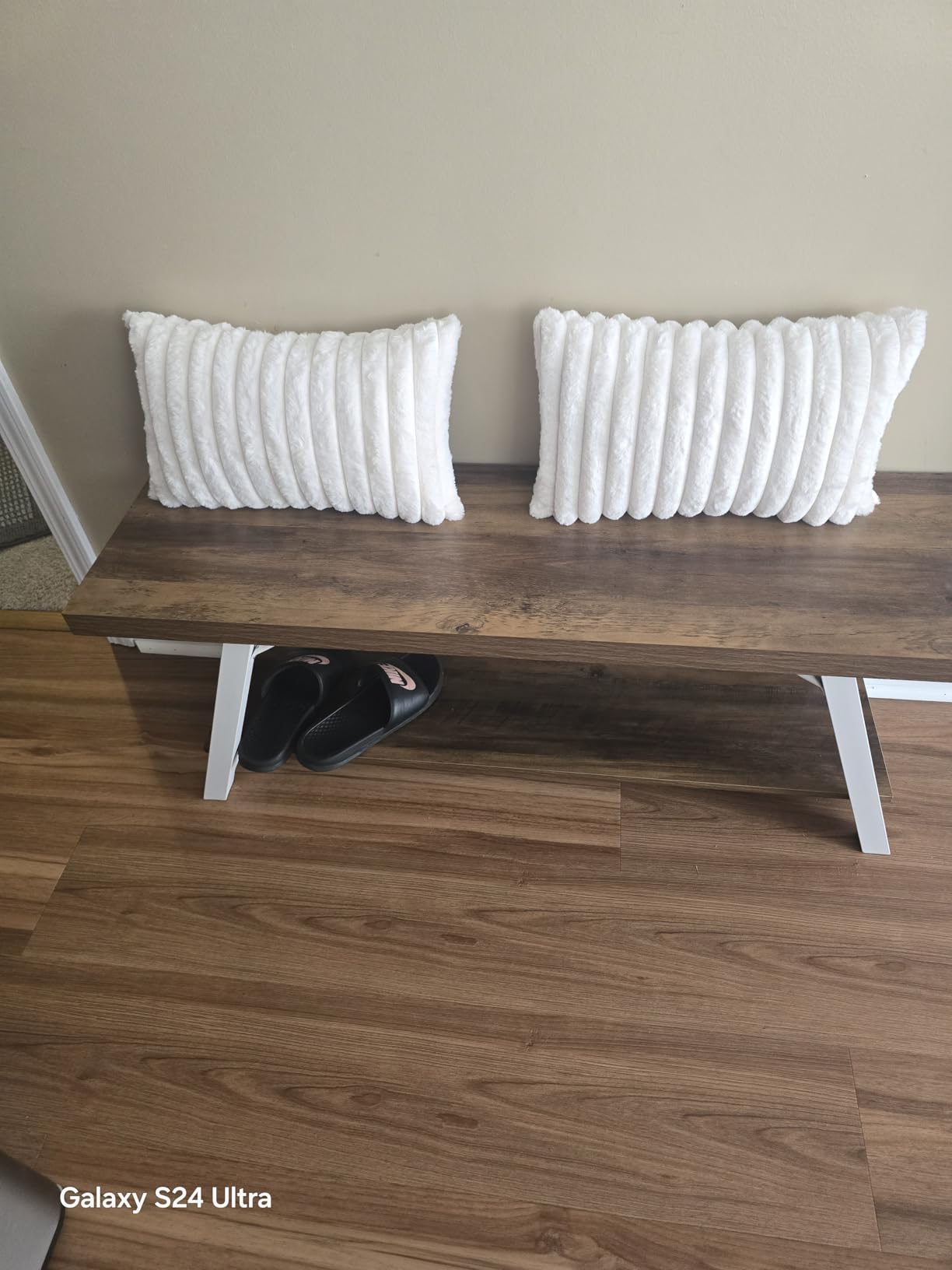 LVB Industrial Entryway Bench, Wood and Metal Storage Bench for Living Dining Room, Farmhouse Indoor Entry Way Shoe Benches Seat, Rustic Oak, 47 Inch Long customer photo 1