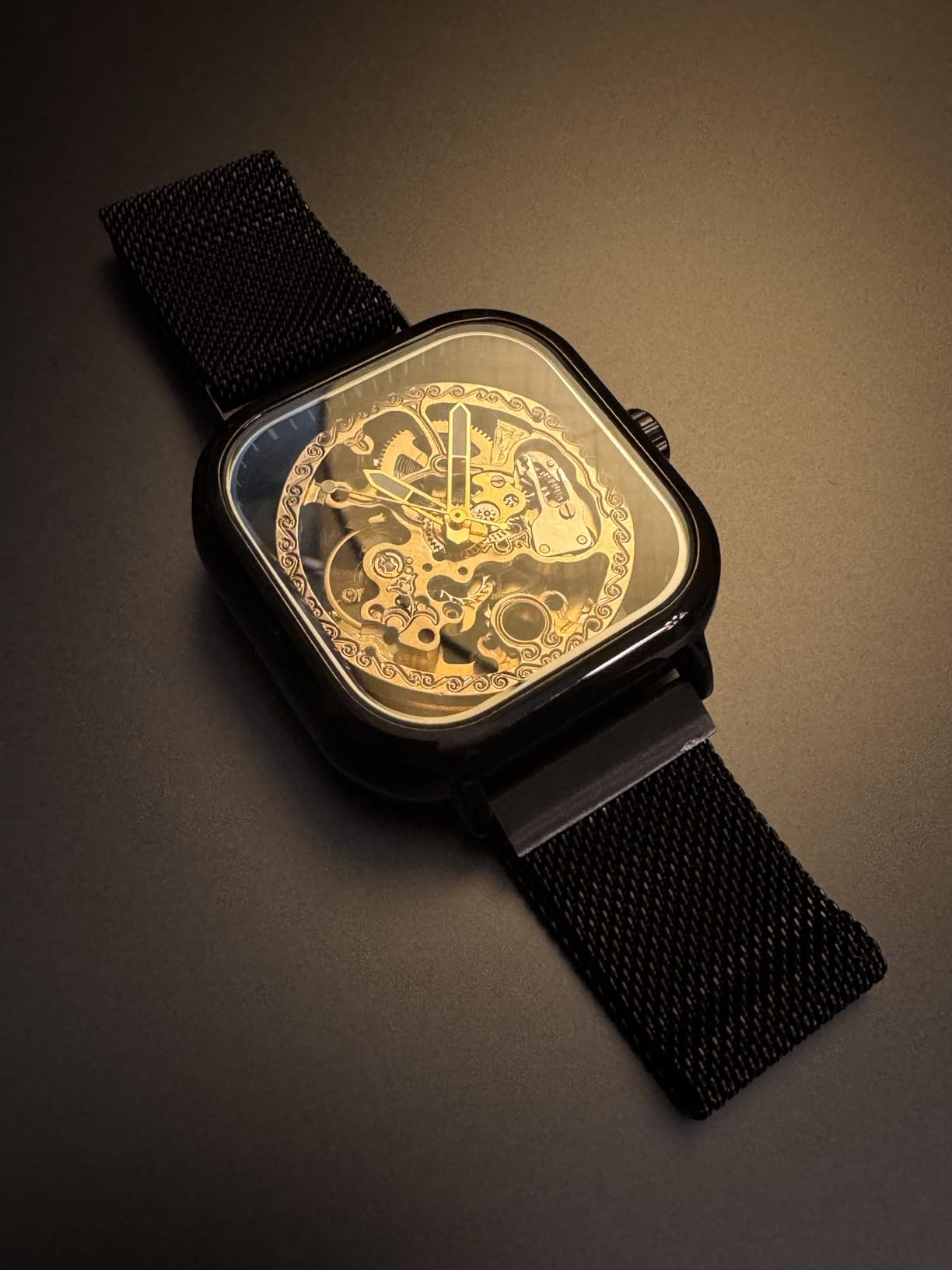 Automatic Watches Mechanical Wrist Watch Golden for Mens Skeleton Watches with Stainless Steel Transparent Dial with Royal Flower Movement Carving customer photo 2