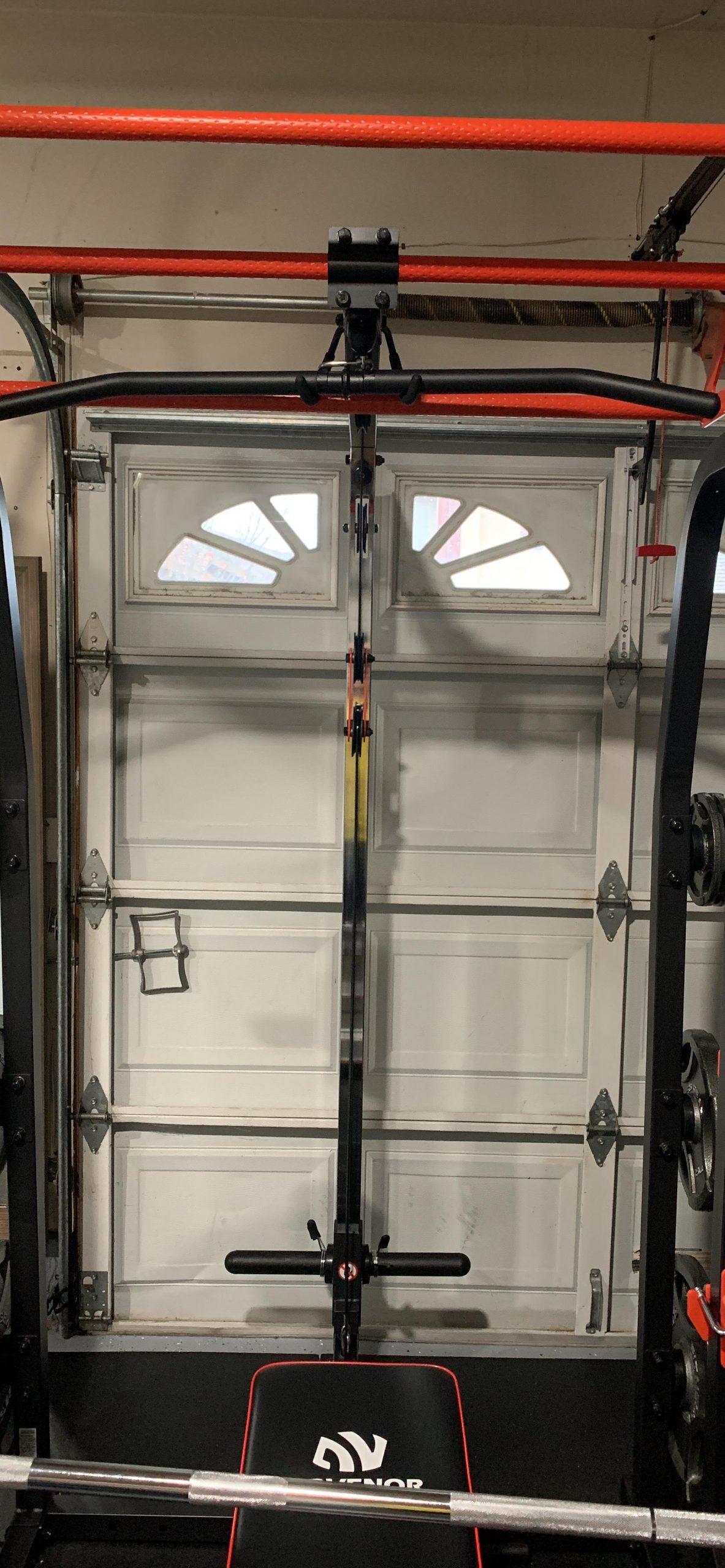 Sunny Health & Fitness Power Zone Half Rack Heavy Duty Performance Power Cage with J-Hooks, Adjustable Pull Up Bar, Optional Bench, LAT Pull Down Attachment customer photo 1