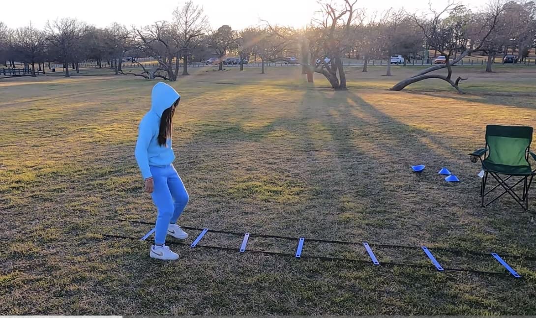 Speed Agility Training Set, Includes 1 Agility Ladder, 4 Steel Stakes, 1 Sports Headband,1 Jump Rope, 10 Disc Cones and Gym Carry Bag - Speed Training Equipment for Soccer Football Basketball customer photo 2