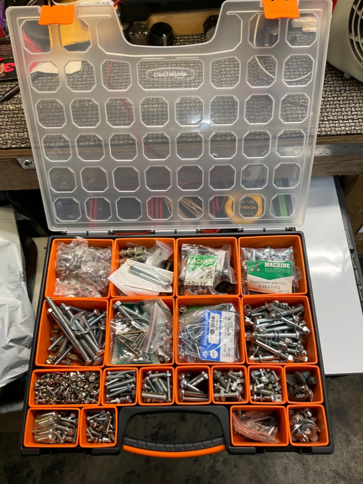 Amazon Basics 19-Removable Compartment Small Parts Organizer, Portable Hardware Storage Box with Customizable Compartments, Black, Orange, 16.5 x 13.2 x 2.4 inches customer photo 2