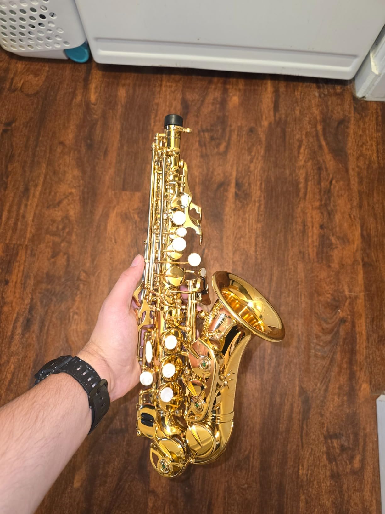 EASTROCK Soprano Saxophone Curved Bb Flat Black Sax Instruments for Beginners Intermediate Players with Carrying Case, Mouthpiece, Pads, Reed, Cleaning kit, neck Strap, White Gloves customer photo 2