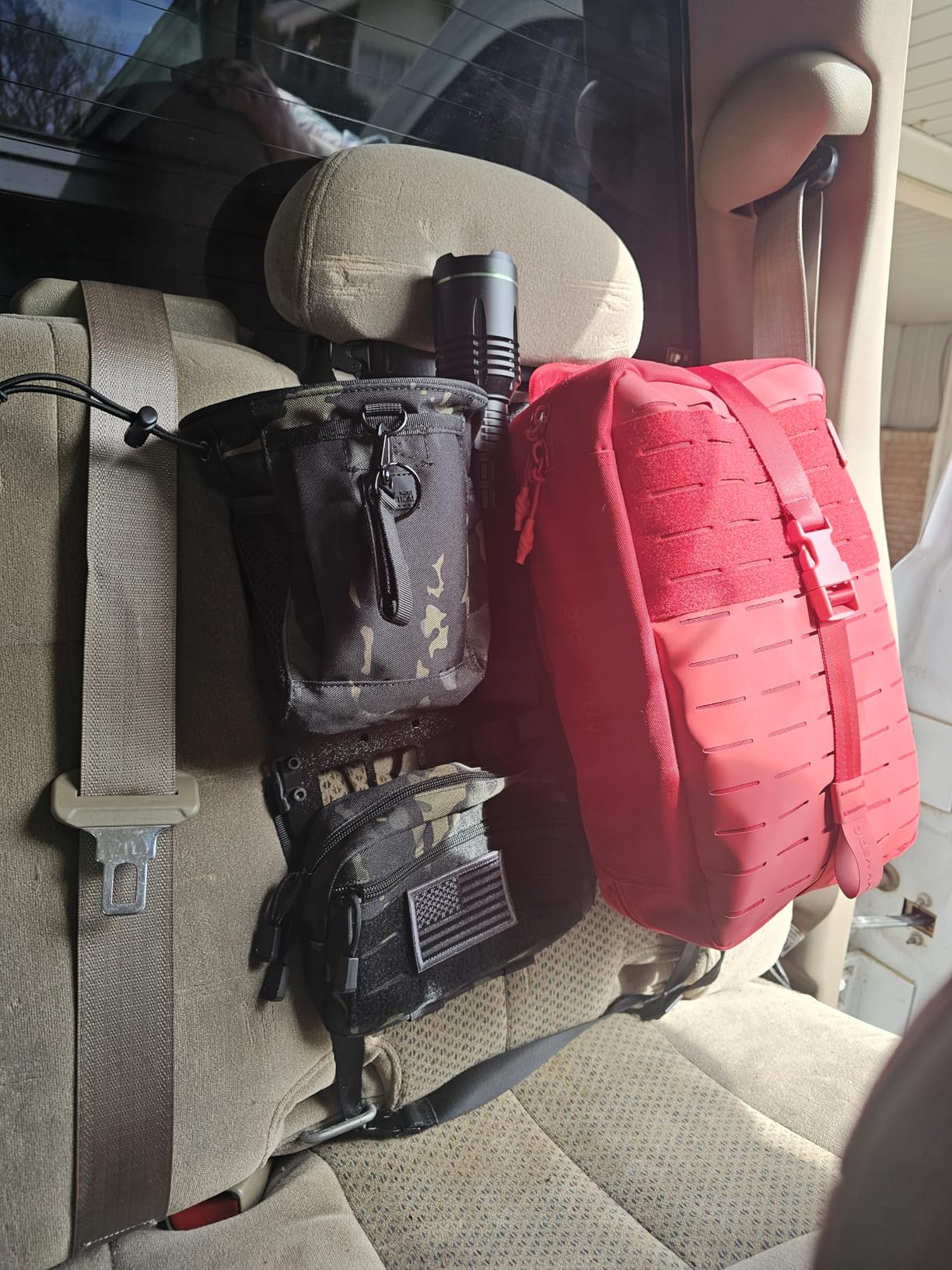 Metal MOLLE Seat Back Panel, 1 Seat Kit, 2mm Aluminum Vehicle Organizer for Most Standard Seat Backs, No-Drill Strap Mount, Compatible with Many MOLLE/PALS-Style Accessories customer photo 1