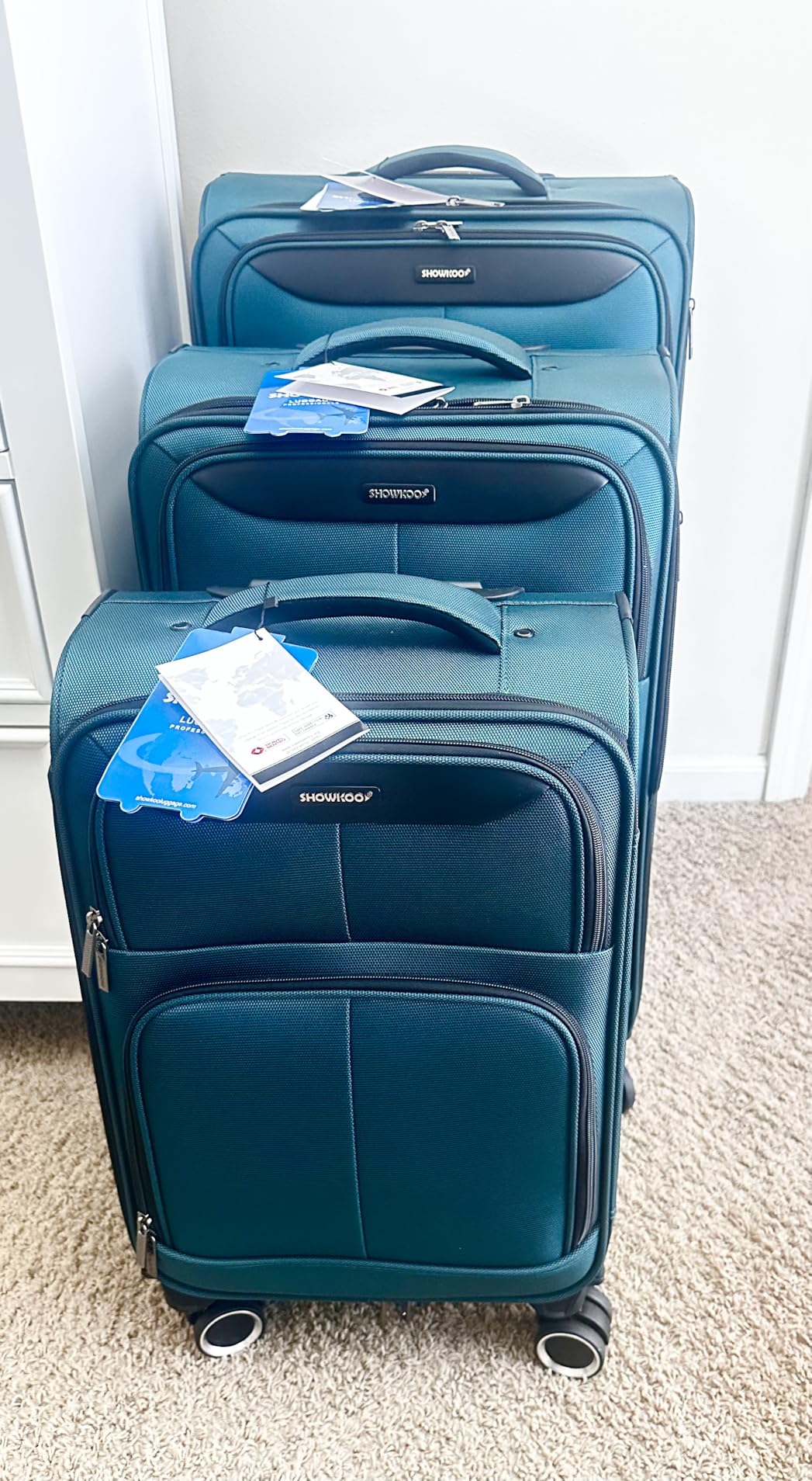 SHOWKOO Luggage Sets 3 Piece Softside Expandable Lightweight Durable Suitcase Sets Double Spinner Wheels TSA Lock Blue (20in/24in/28in) customer photo 2