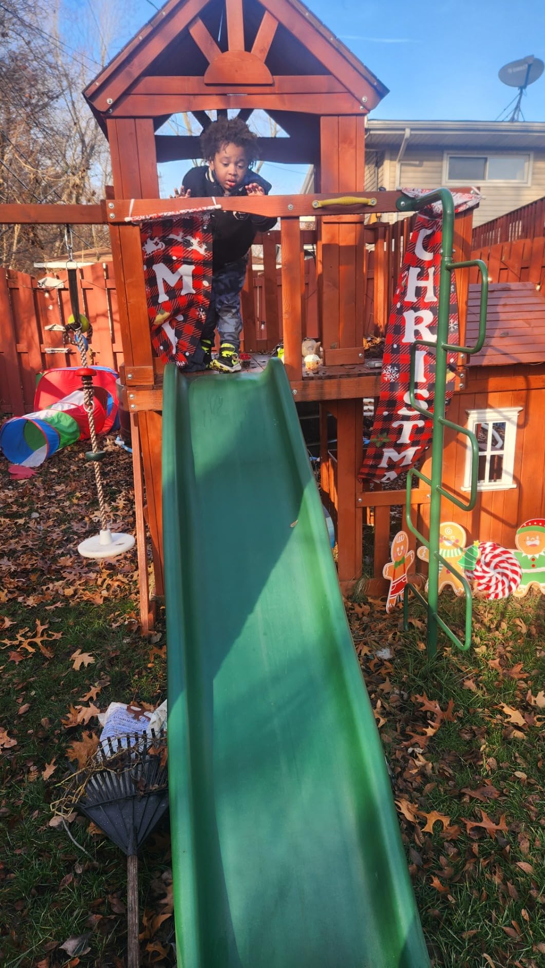 Sportspower Scottsdale Cedar Wood Swing Set: 2 Adjustable Swings, Sandbox, Rock Climber, Covered Deck, 1 Slide - Exceeds ASTM Safety Standards customer photo 2