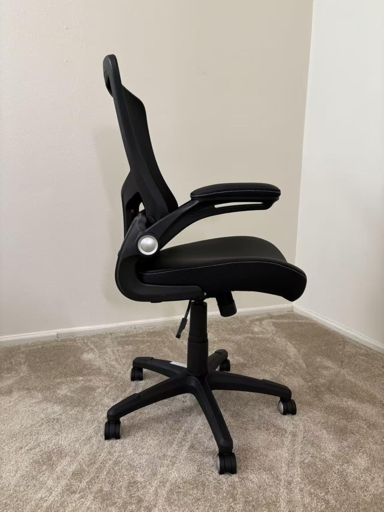 Office Chair Ergonomic Desk Chair Computer PU Leather Home Office Chair Swivel Mesh Back Adjustable Lumbar Support Flip-up Arms Executive Task Chair customer photo 1