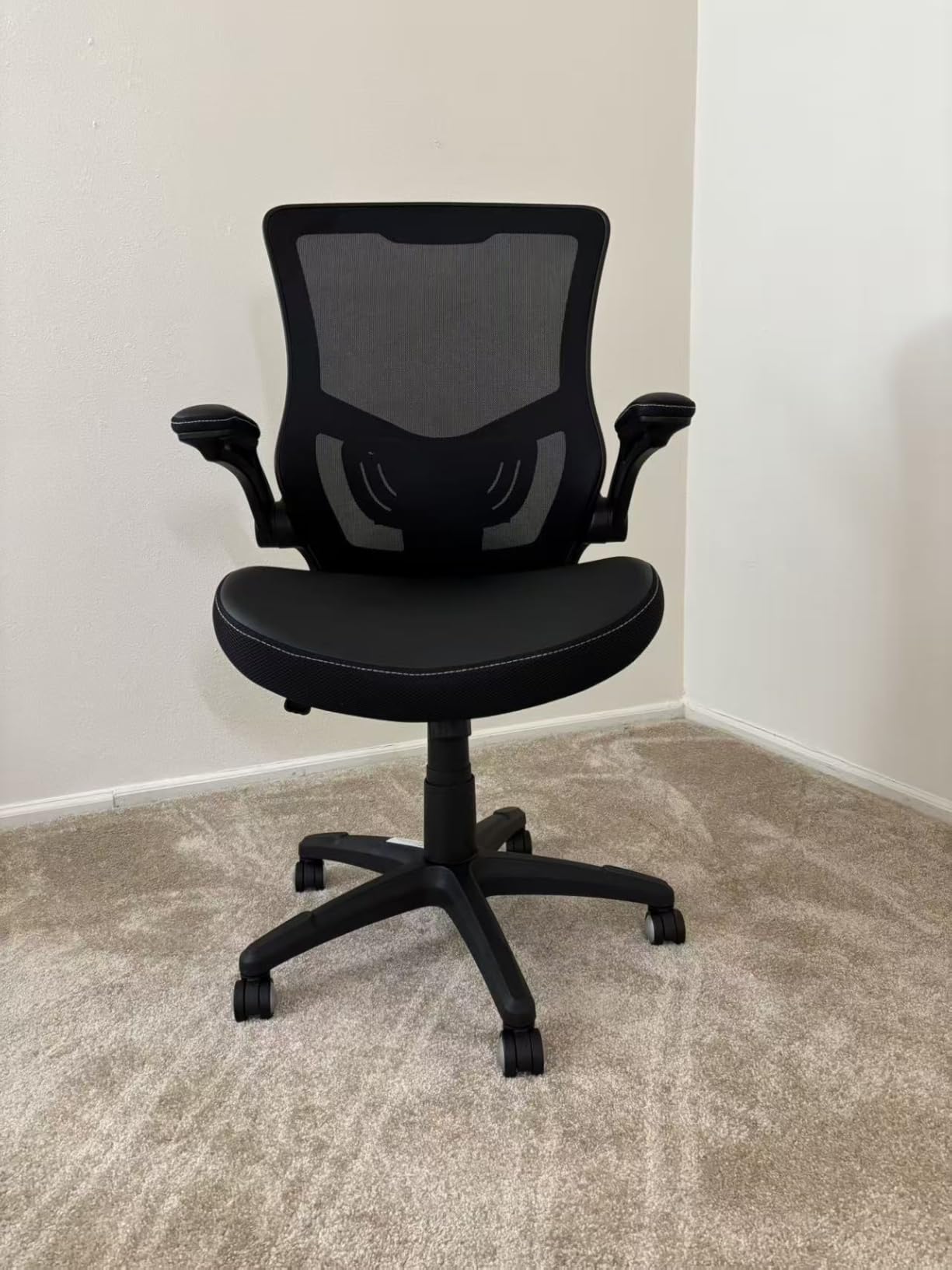 Office Chair Ergonomic Desk Chair Computer PU Leather Home Office Chair Swivel Mesh Back Adjustable Lumbar Support Flip-up Arms Executive Task Chair customer photo 2