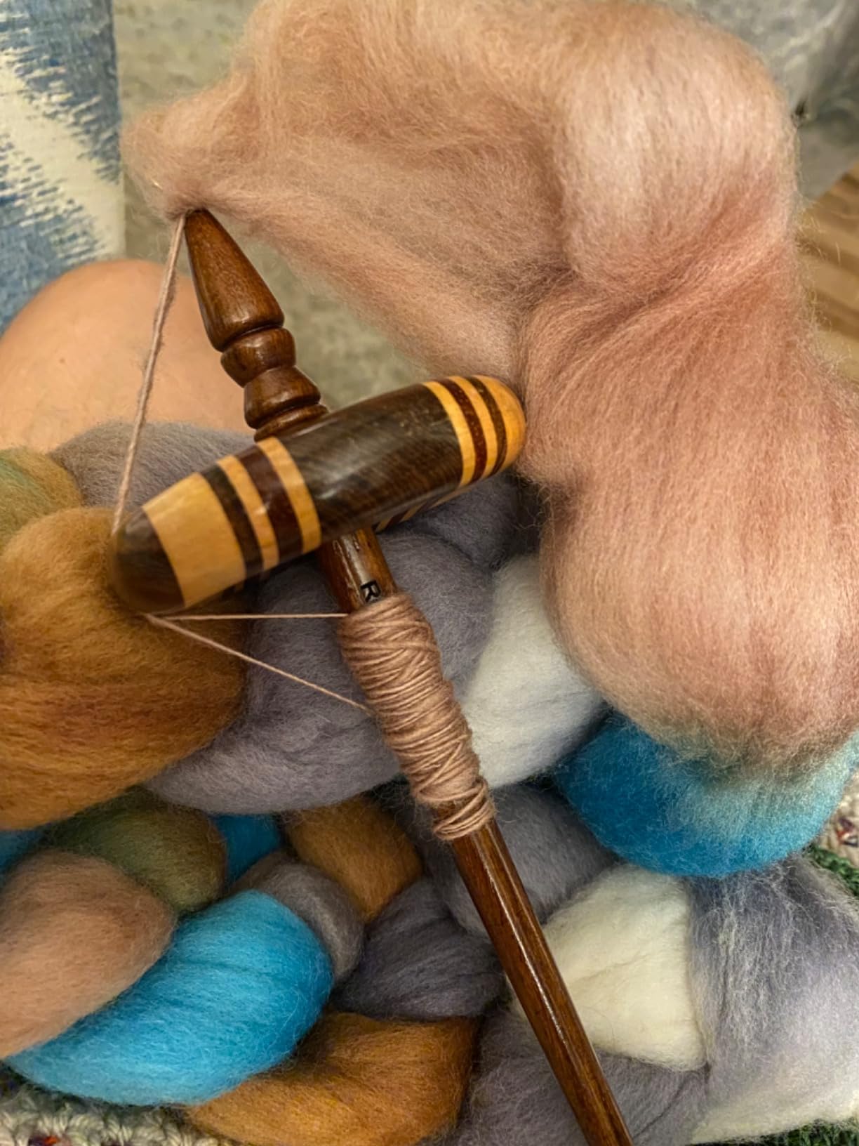 Premium Artisan Top Whorl Drop Spindle for Beginner & Advanced Hand Spinning - 11 inch Shaft | 3.25 inch Whorl Diameter | Multi-Wood Satin Finish | Spin Roving into Yarn customer photo 1
