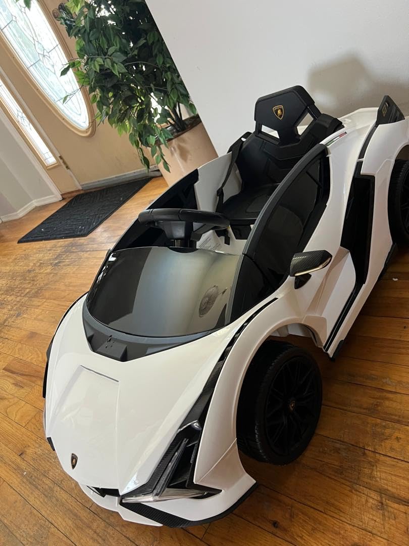 INFANS 12V Licensed Lamborghini Sian Kids Ride On Car with Parent Remote Control, Spring Suspension, MP3 Player, Electric Toy Roadster Carbon Fiber Textured for Toddler (Black) customer photo 1