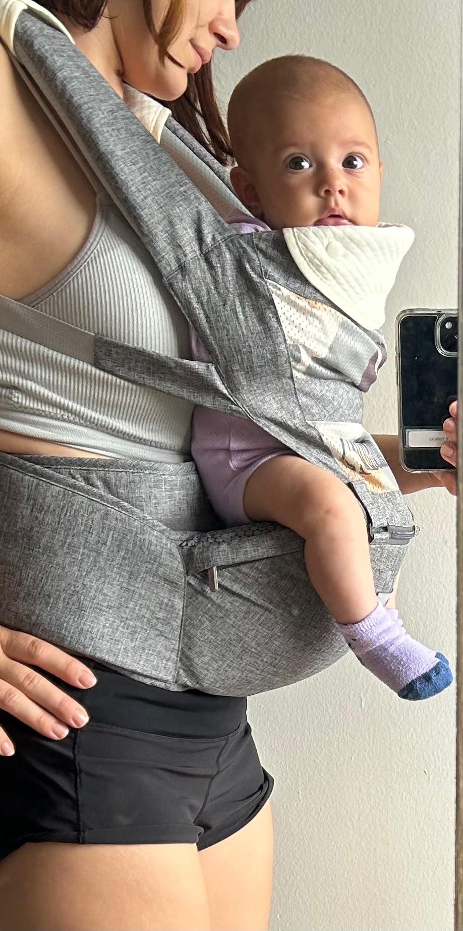 Baby Carrier, Bellababy Multifunction Baby Carrier Hip Seat (Ergonomic M Position) for 3-36 Month Baby, 6-in-1 Ways to Carry, All Seasons, Adjustable Size, Perfect for Shopping Travelling (Grey) customer photo 1