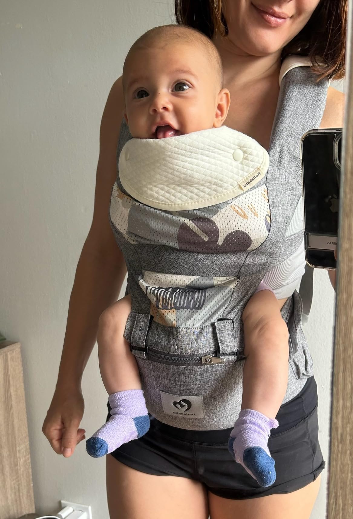 Baby Carrier, Bellababy Multifunction Baby Carrier Hip Seat (Ergonomic M Position) for 3-36 Month Baby, 6-in-1 Ways to Carry, All Seasons, Adjustable Size, Perfect for Shopping Travelling (Grey) customer photo 2