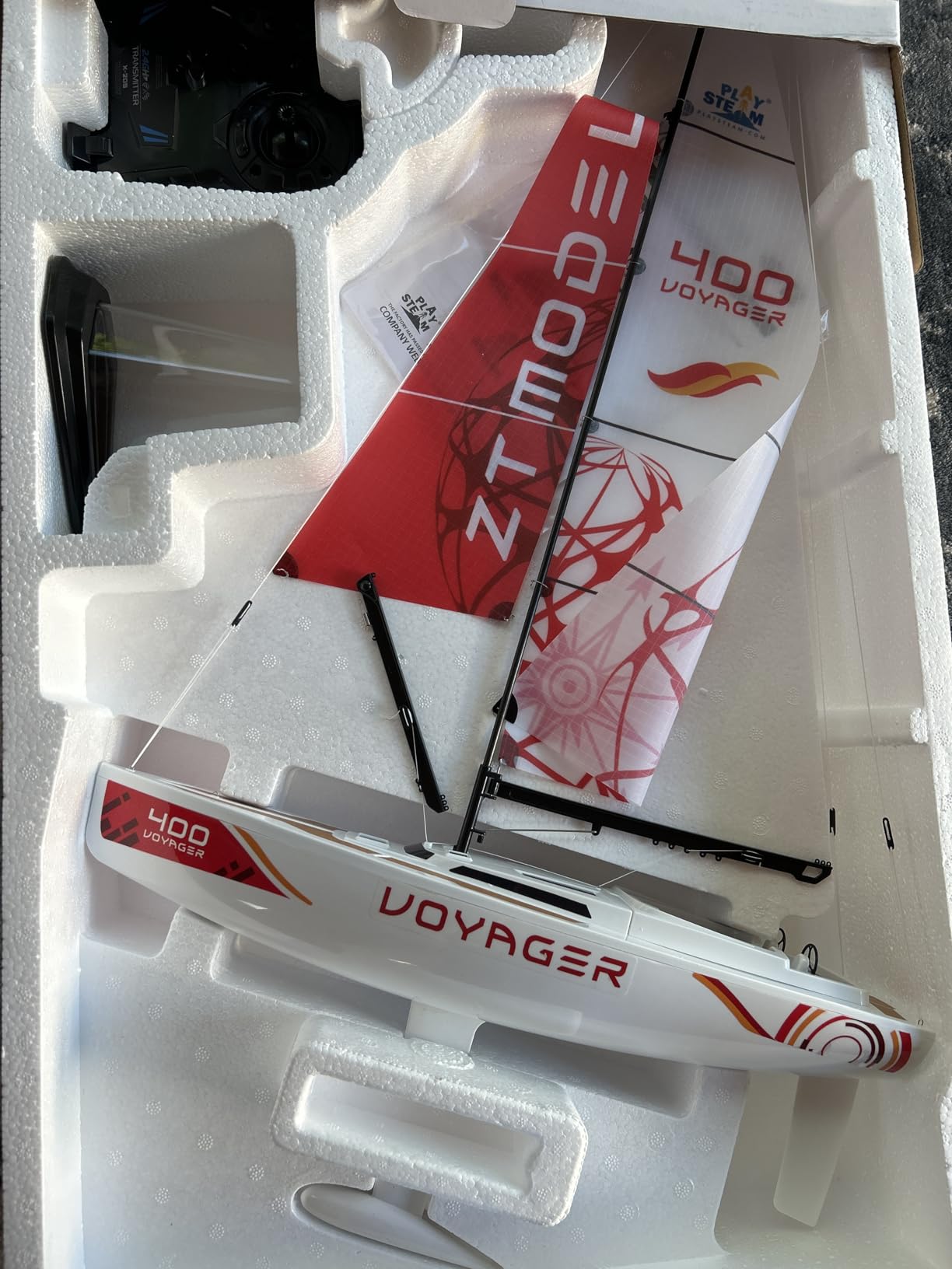 Voyager400 2.4GHz RC Motor Powered Sailboat in Red - 26