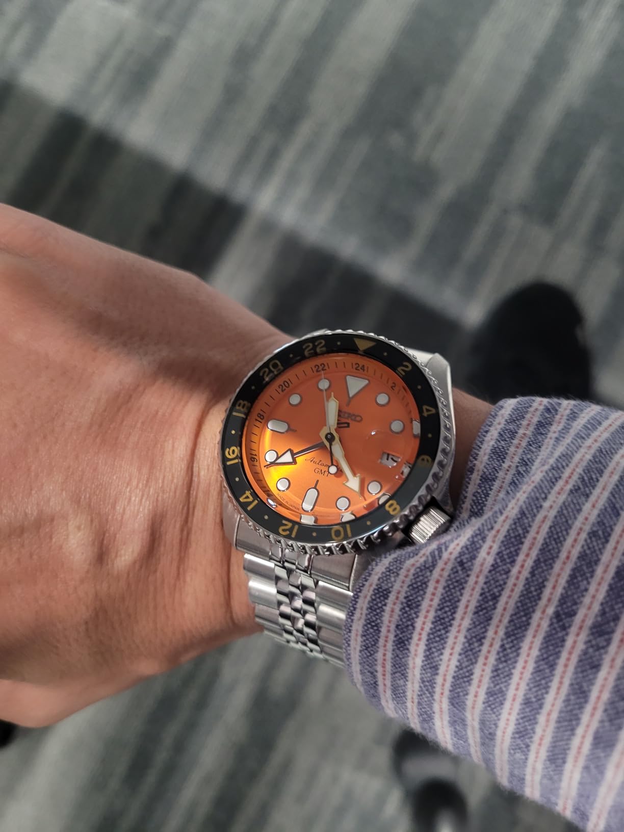 Seiko 5 Sports SSK005 Automatic GMT Watch for Men - Orange Dial with Date Calendar, Luminous Hands & Markers, Gray GMT Bezel, 100m Water-Resistant customer photo 1