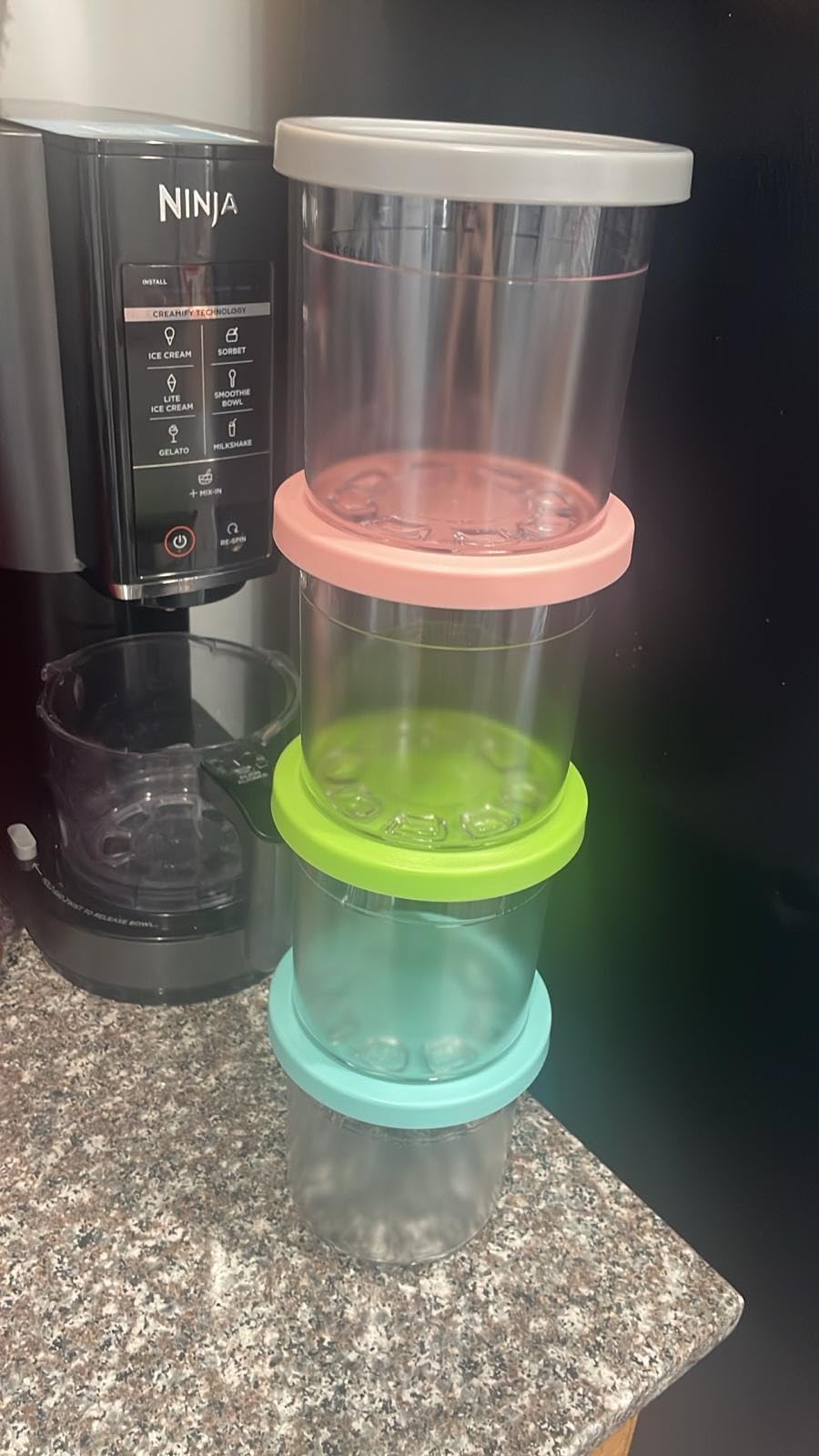 Ninja CREAMi Original Pints 4 Pack, Compatible with NC299AMZ & NC300s Series CREAMi Ice Cream Makers, BPA-Free & Dishwasher Safe, Color Lids, 1 Pint Each, Clear/Grey/Lime/Pink/Aqua, XSKPLD4BCD customer photo 2