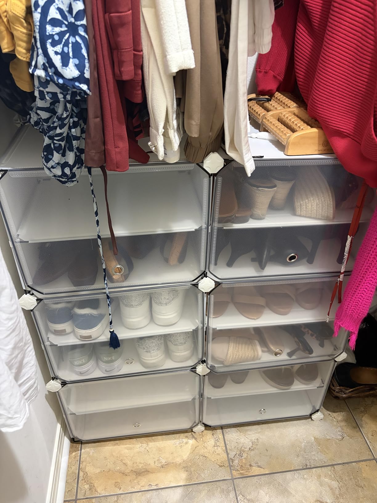 SONGMICS Shoe Rack Organizer, 6-Tier Shoe Storage Cabinet for Closet and Entryway, Holds 24 Pairs of Shoes, Adjustable, Cloud White and Transparent ULPC033W01 customer photo 1