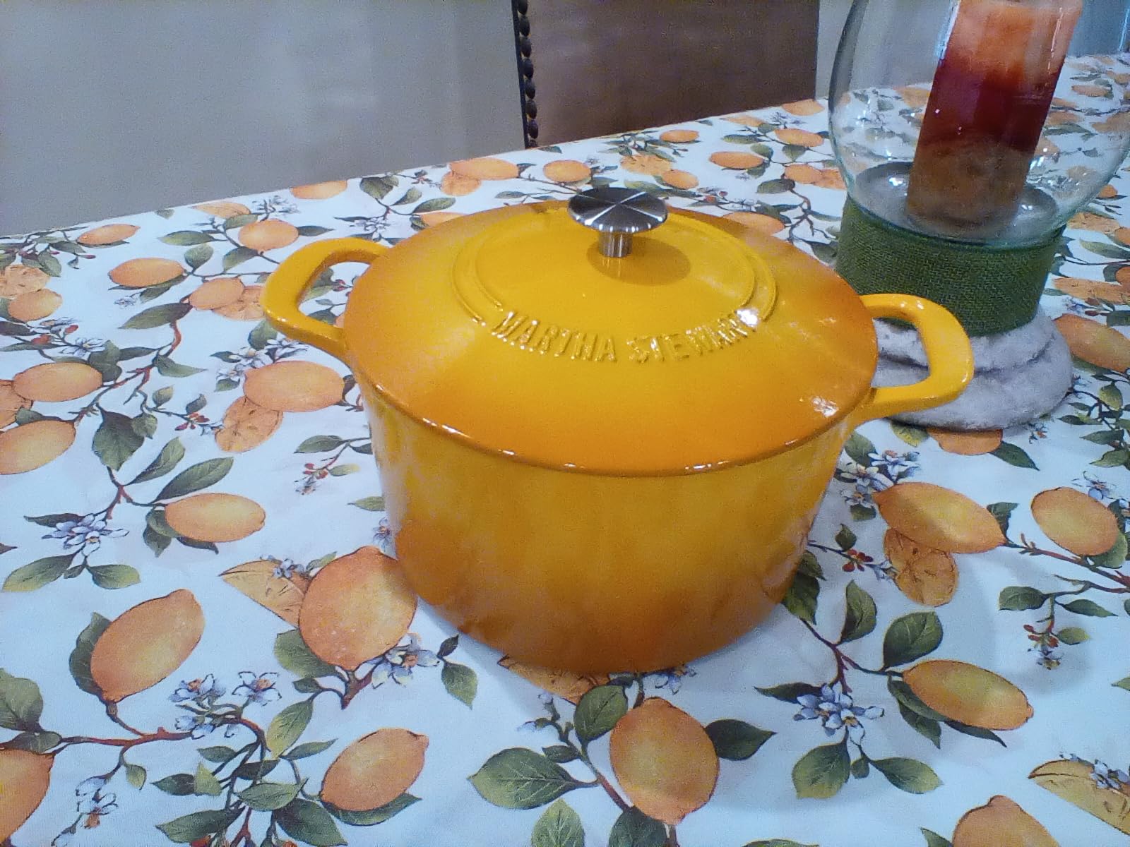 MARTHA STEWART Gatwick 7-Quart Enamel Cast Iron Dutch Oven - Linen White With Gold customer photo 1