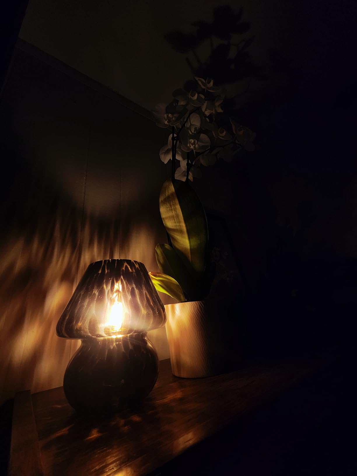 ONEWISH Mushroom Lamp Small Vintage Table Lamp for Bedroom Nightstand, Bedside Lamp Translucent Glass Stepless Dimmable, Murano Aesthetic Home Decor for Living Room Kitchen(Black) customer photo 1