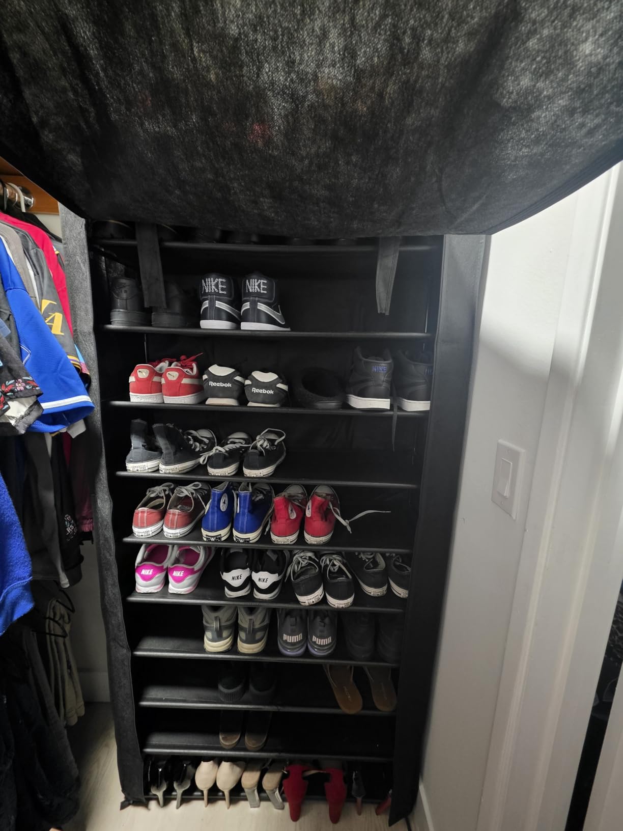 ROJASOP 10 Tier Shoe Rack with Covers, Large Capacity Stackable Tall Shoe Shelf Storage to 50-55 Pairs Shoes and Boots Sturdy Metal Free Standing Shoe Rack Organizer for Closet Entryway Garage customer photo 2