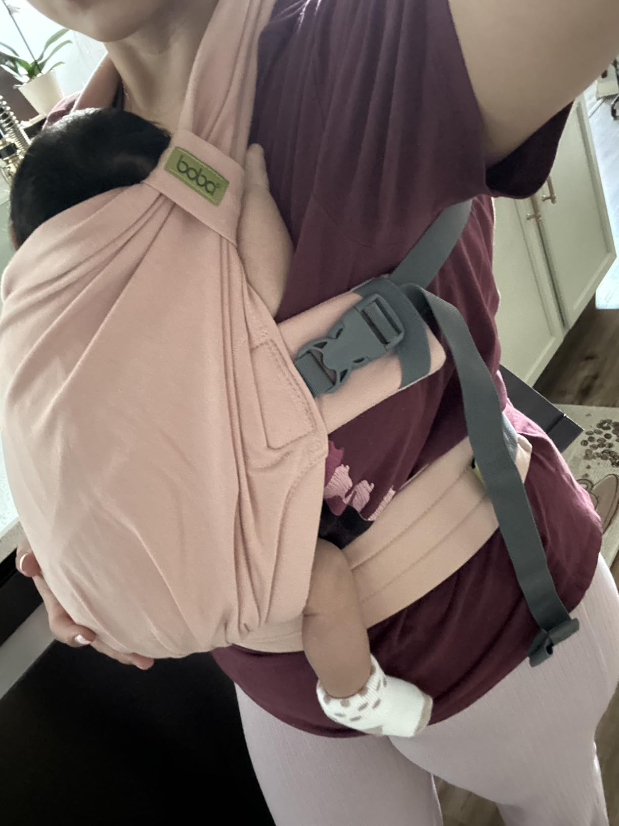Boba Bliss Pre-Wrapped Baby Carrier with Buckle - Newborn to 7-35 lbs Light, Breathable & Easy to Adjust Hybrid Infant Sling & Toddler Carrier - Certified Hip-Healthy for 0-18 Months - Gray customer photo 2