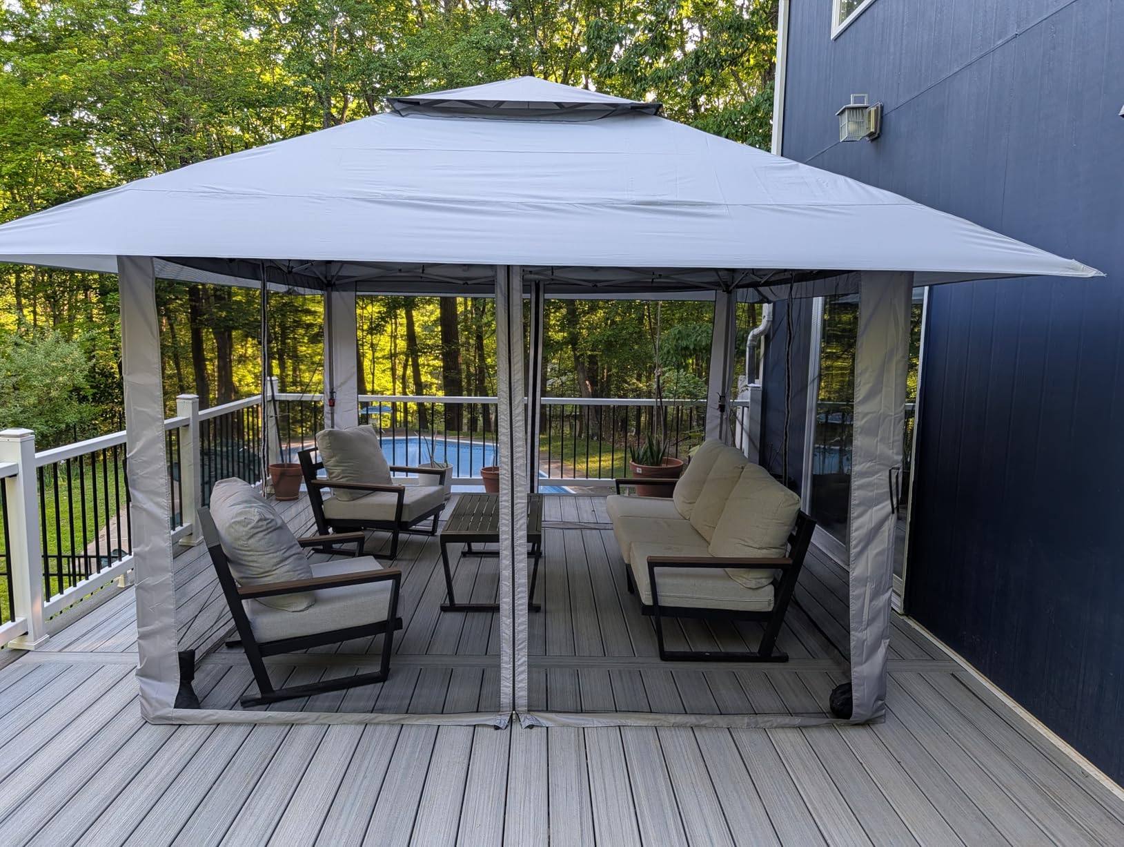 CROWN SHADES 11X11 Outdoor Pop Up Gazebo Base 10X10 Patio Gazebos Patented Center Lock Quick Setup Newly Designed Storage Bag Instant Canopy Tent with Mosquito Nettings (11x11, Gray) customer photo 1