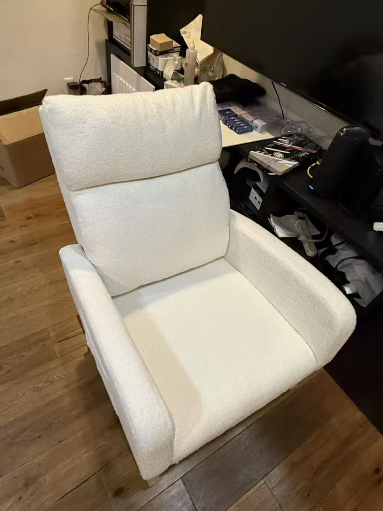 HCHAIRH Rocking Chair Nursery, Sherpa Nursing Rocking Armchair for Mom Nursery Morden Rocker Chair with High Backrest for Living Room, Bedroom, Teddy White customer photo 2
