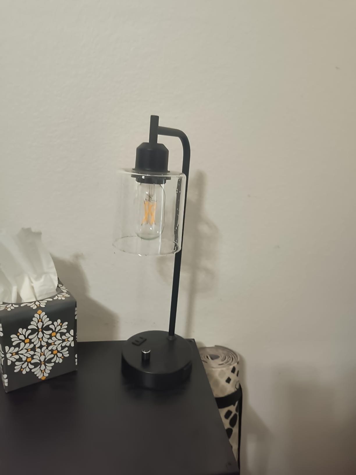 Industrial Table Lamps for Bedrooms Set of 2 - Fully Dimmable Bedside Lamps with USB A and C Ports and Outlet, Black Nightstand Lamps with Glass Shade for Living Room, Desk Lamps for Office Reading customer photo 1