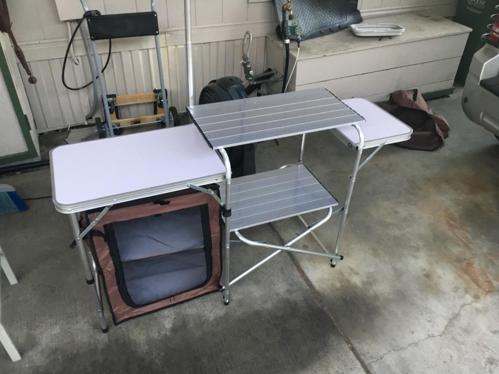 CampLand Folding Camping Kitchen Table with Windscreen, Portable Outdoor Cooking Station with Storage Cabinet & Side Tables Heavy Duty Camp Cook Station for Camping & BBQ (Black, 2 Cabinet) customer photo 1