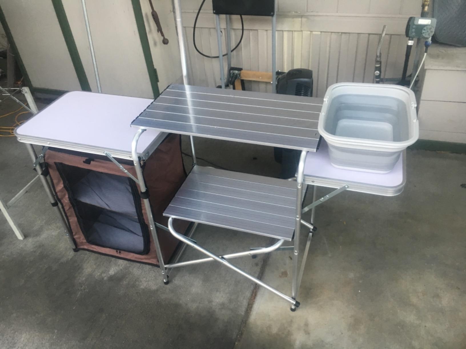 CampLand Folding Camping Kitchen Table with Windscreen, Portable Outdoor Cooking Station with Storage Cabinet & Side Tables Heavy Duty Camp Cook Station for Camping & BBQ (Black, 2 Cabinet) customer photo 2