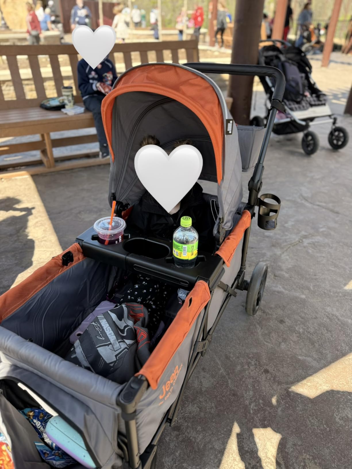 Jeep Sport All-Terrain Stroller Wagon by Delta Children - Includes Canopy, Parent Organizer, Adjustable Handlebar, Snack Tray & Cup Holders, Grey/Olive Green customer photo 2
