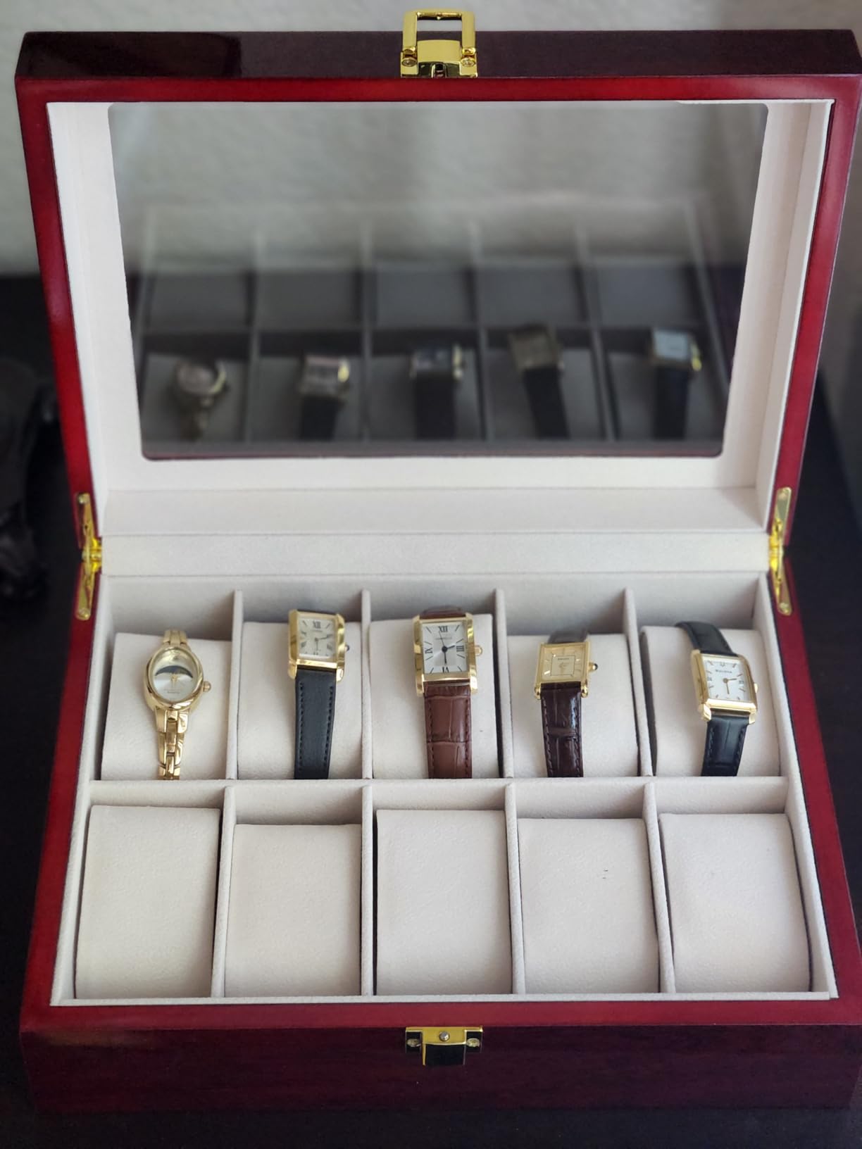 Uten Watch Box with 12 Slots, Watch Case Organizer with Golden Lock and Key, Wooden Watch Display Storage Box with Removable Watch Cushions, Velvet Lining, Metal Clasp customer photo 2