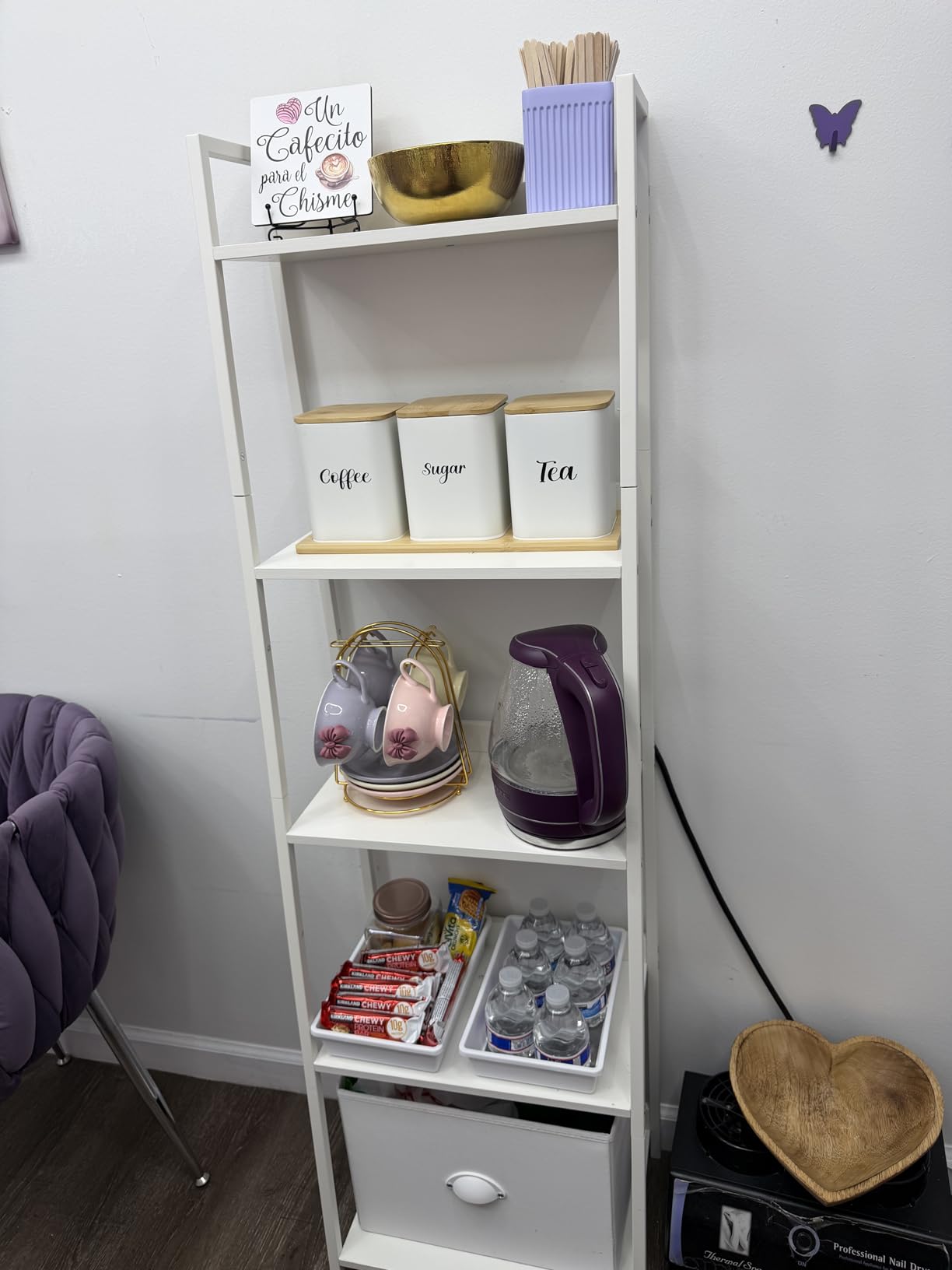 Furologee 5-Tier Ladder Shelf, Ladder Bookshelf with Removable Drawer, Rustic Bookcase Storage Rack Organizer, Wood Metal Freestanding Storage Shelf for Living Room, Home Office, Bedroom, Balcony customer photo 1