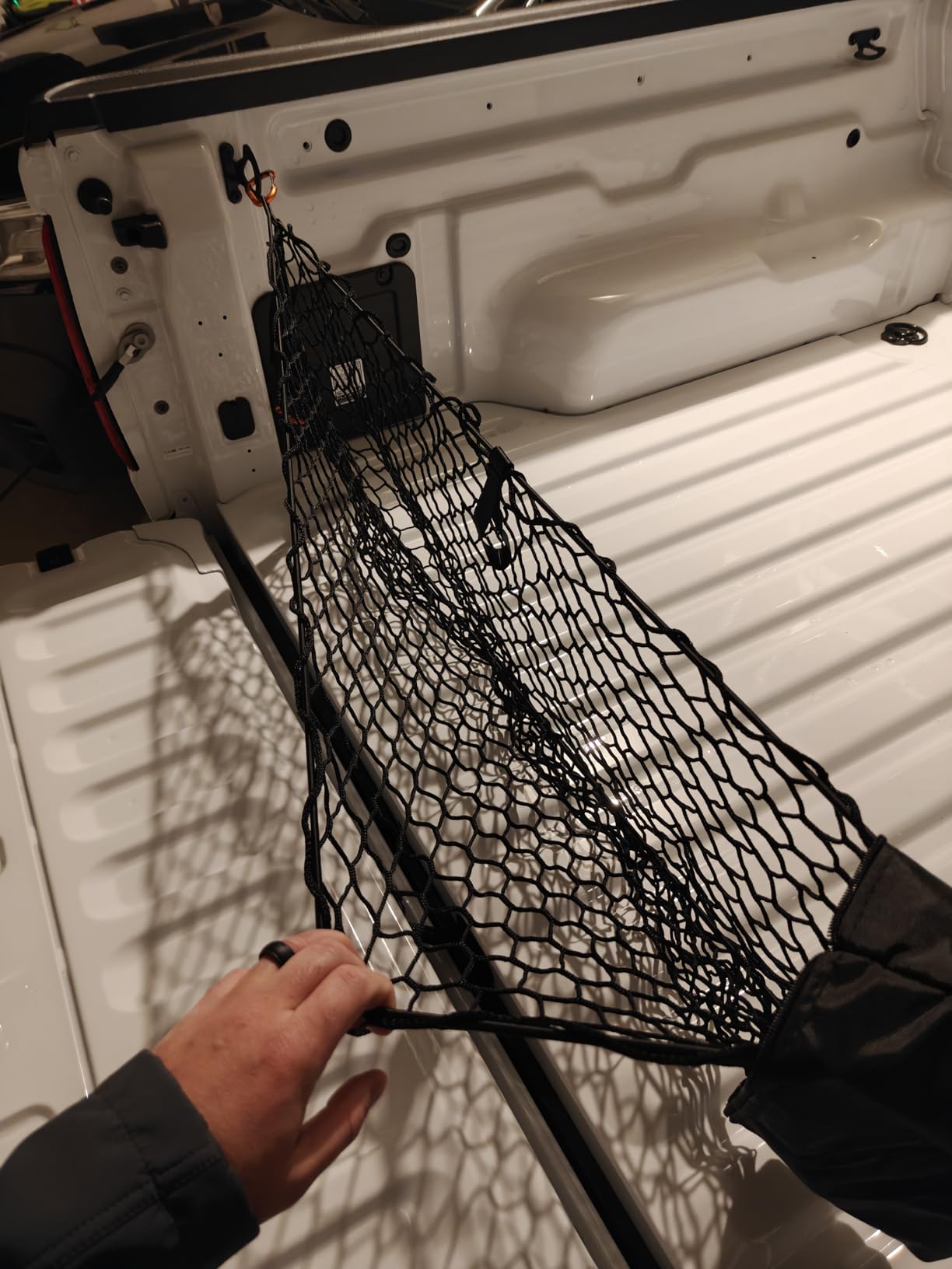 TacoNets Envelope Cargo Net for GMC Sierra & Chevy Silverado - Fits 2013-Current - Upgraded 5mm Bungee - Integrated Storage Bag - Heavy Duty Carabiners - Designed in USA customer photo 2