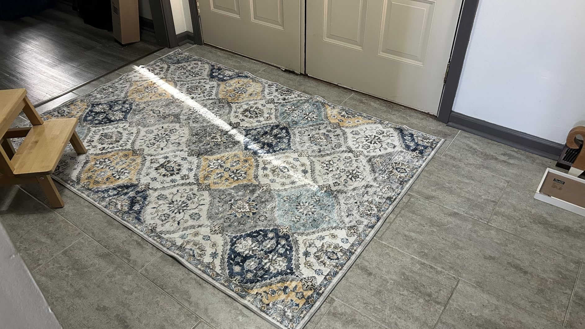 ROYHOME 8x10 Area Rug Moroccan Trellis Machine Washable Rug Vintage Medallion Distressed Indoor Accent Rug Stain Resistant Non-Slip Floor Cover Carpet for Living Room Bedroom, Cream customer photo 1