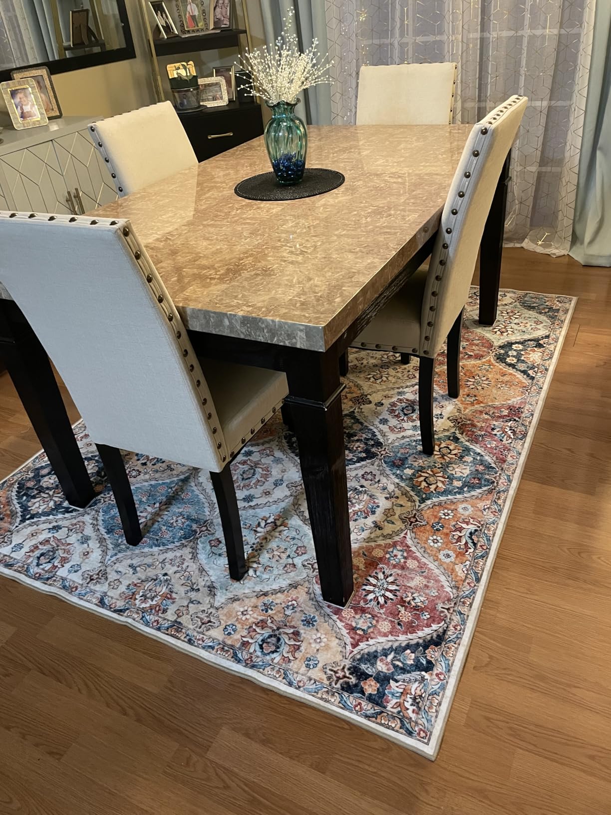 ROYHOME 8x10 Area Rug Moroccan Trellis Machine Washable Rug Vintage Medallion Distressed Indoor Accent Rug Stain Resistant Non-Slip Floor Cover Carpet for Living Room Bedroom, Cream customer photo 2