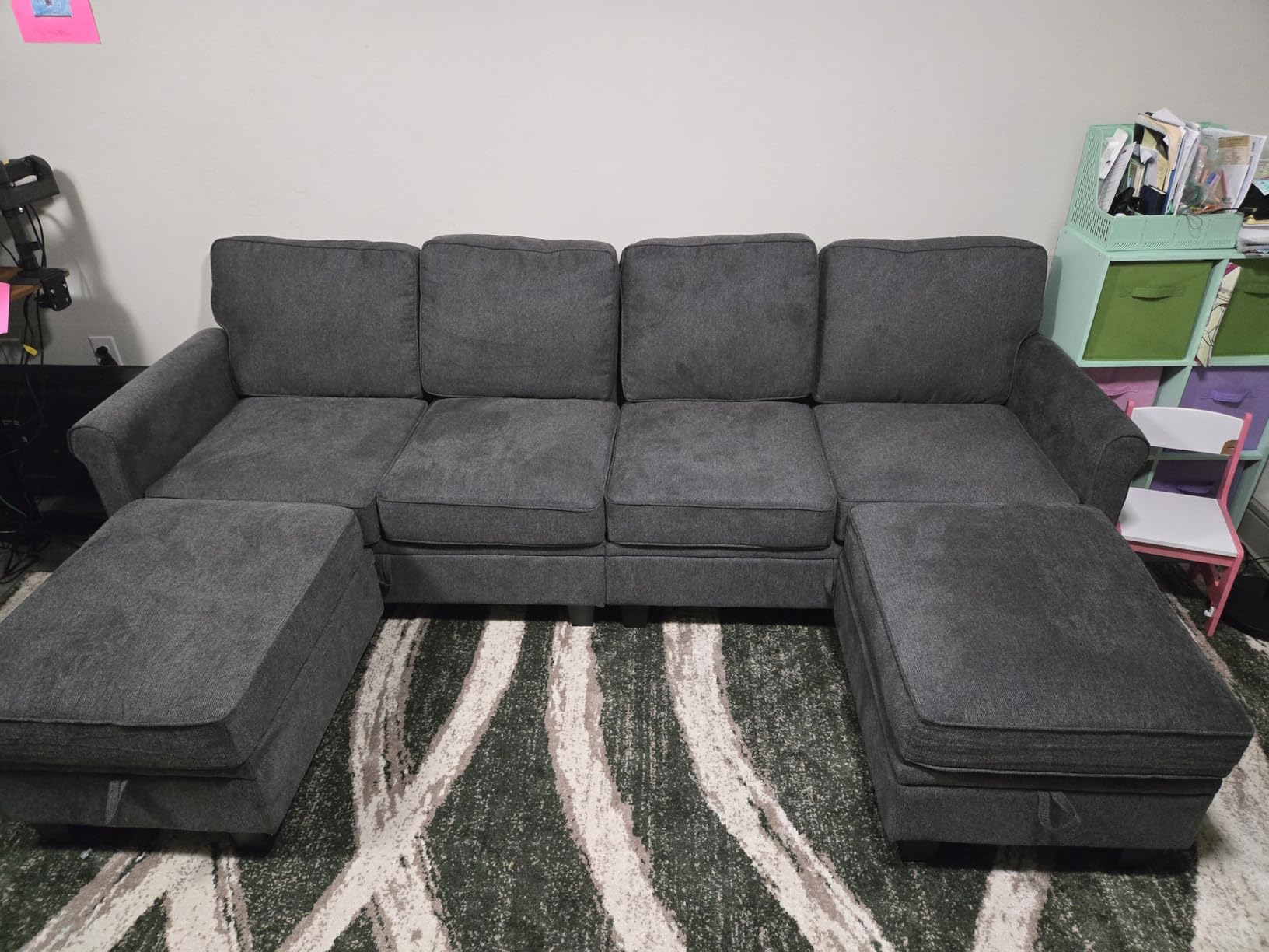 HONBAY Sectional Sofa with Storage Seat U Shaped Couch with Reversible Chaise Convertible Sectional Couches for Living Room, Dark Grey customer photo 2