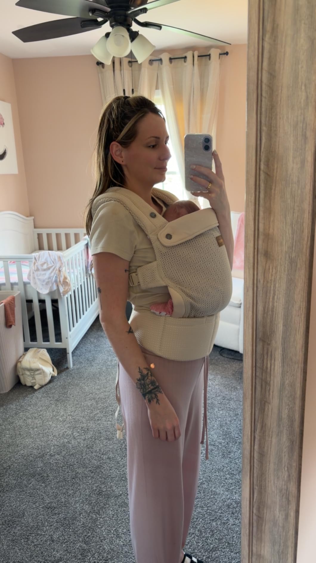 Momcozy Baby Carrier - Ergonomic, Cozy and Lightweight Carrier for 7-45lbs, Effortless to Put On, Ideal for Hands-Free Parenting, Enhanced Lumbar Support, Purehug for Infant to Toddler, Khaki customer photo 2