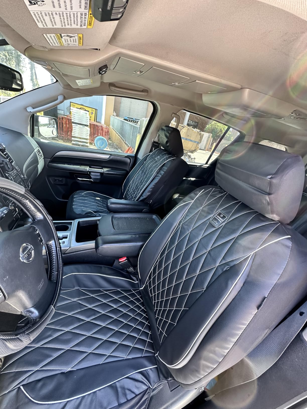 CAR PASS 5 Seats Piping Luxury Faux Leather Seat Covers Full Set, Anti-Slip Waterproof Seat Covers Compatible with Front Armrests, Universal Fit for Suvs,Vans,Trucks,Airbag Compatible, Pure Black customer photo 1