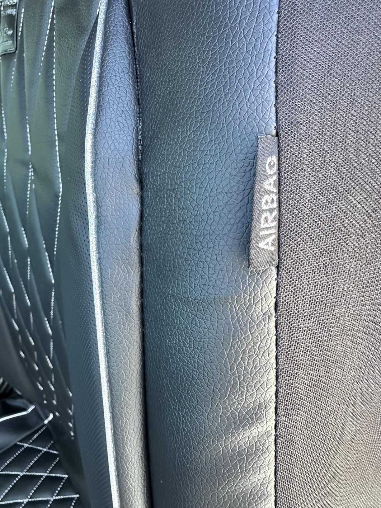 CAR PASS 5 Seats Piping Luxury Faux Leather Seat Covers Full Set, Anti-Slip Waterproof Seat Covers Compatible with Front Armrests, Universal Fit for Suvs,Vans,Trucks,Airbag Compatible, Pure Black customer photo 2