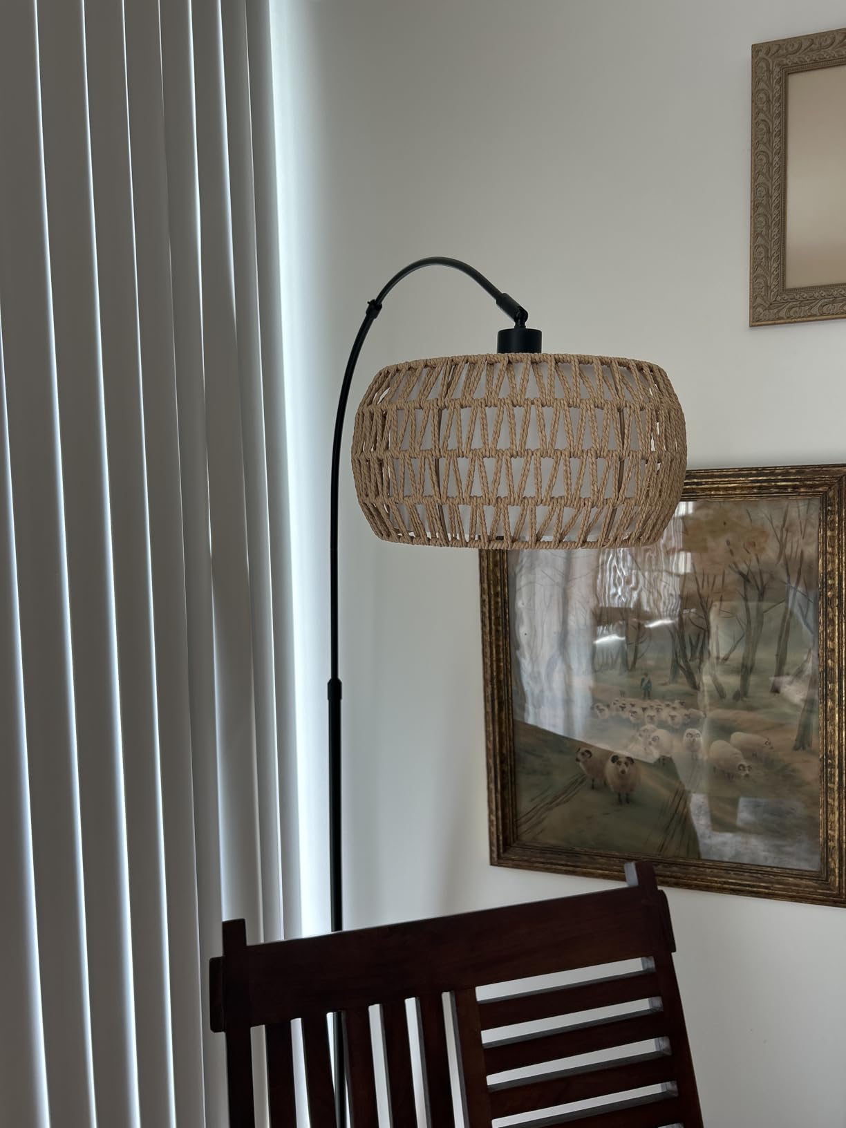 Arc Floor Lamps for Living Room with 3 Color Temperatures, Black Standing Lamp with Remote & Dimmable LED Bulb, Rattan Boho Floor Lamp, Farmhouse Tall Lamp for Bedroom, Over Couch Arched Reading Light customer photo 1