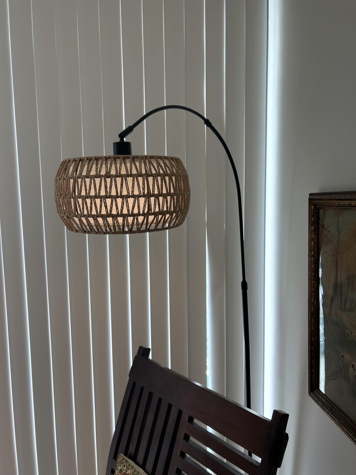 Arc Floor Lamps for Living Room with 3 Color Temperatures, Black Standing Lamp with Remote & Dimmable LED Bulb, Rattan Boho Floor Lamp, Farmhouse Tall Lamp for Bedroom, Over Couch Arched Reading Light customer photo 2