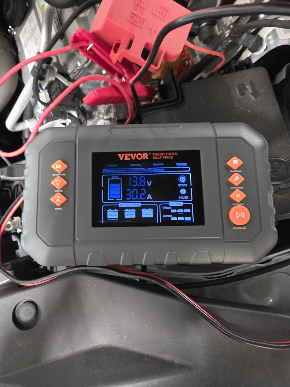 VEVOR Smart Battery Charger, 35-Amp, Lithium LiFePO4 Lead-Acid (AGM/Gel/SLA) Car Battery Charger with LCD Display, Trickle Charger Maintainer Desulfator for Boat Motorcycle Lawn Mower Deep Cycle customer photo 1