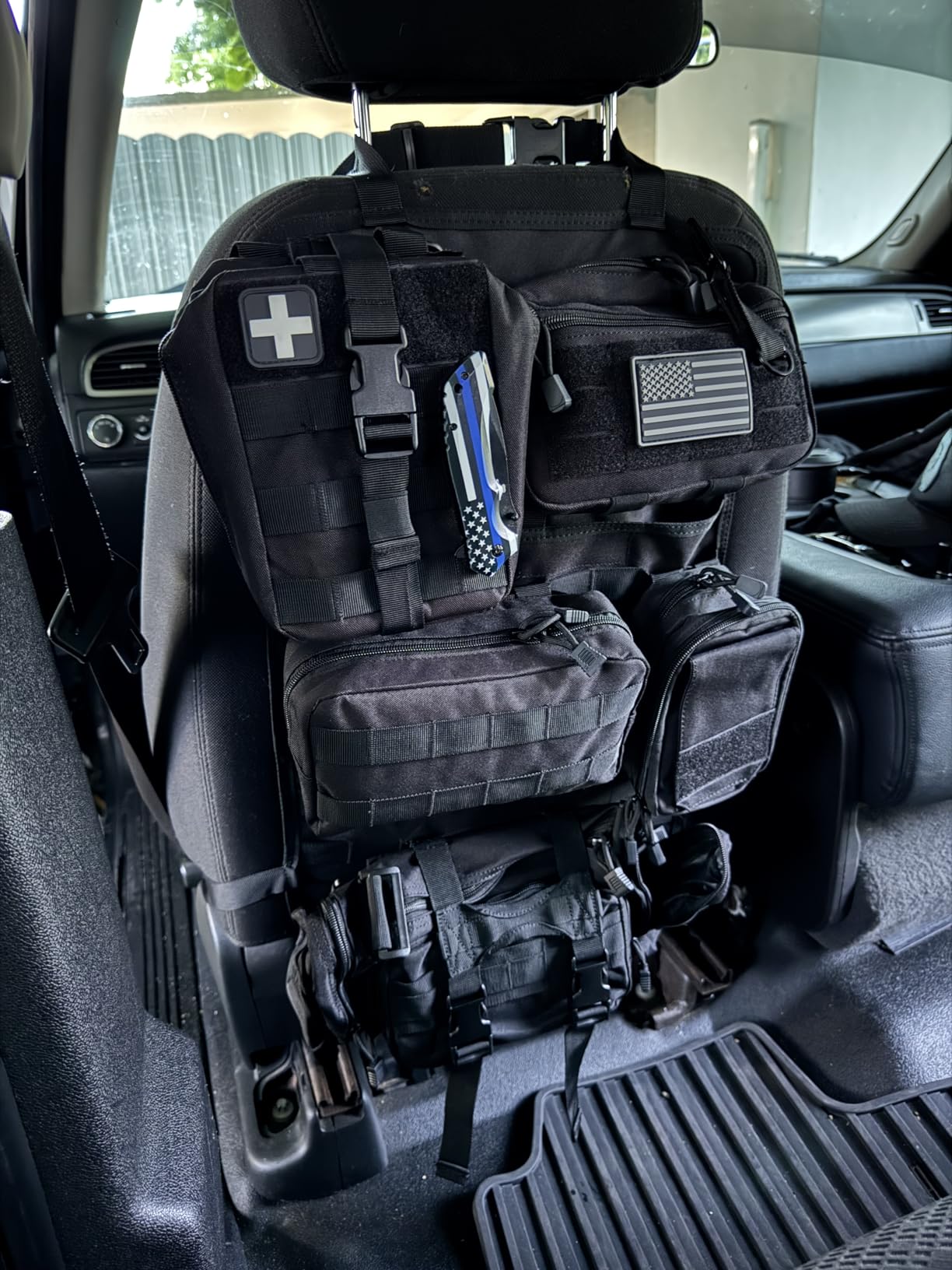 6 Pack Tactical Molle Car Seat Back Organizer - Tactical Vehicle Panel Organizer with 5 Detachable Molle Pouch, US Flag Patch and Keychain customer photo 1